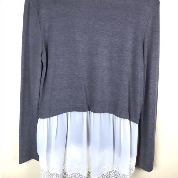 SHE + SKY Taupe Sweater Lace Hem Sz Lg - Picture 2 of 4